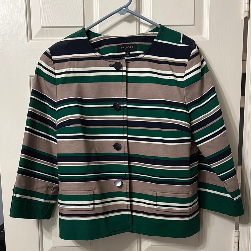 Talbots Striped Jacket - Green, Navy, and Brown